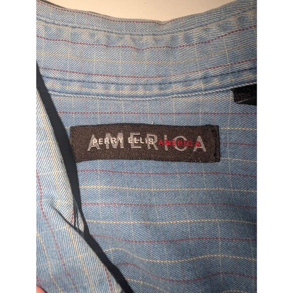 Perry Ellis America Men's Vintage Cotton Denim Red White Pin Stripe Large - Picture 4 of 6